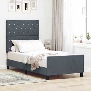 vidaXL Cadru de pat cu headboard Gri închis 100 x 200 cm Catifea imagine