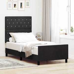 vidaXL Cadru de pat cu headboard Negru 100 x 200 cm Catifea imagine