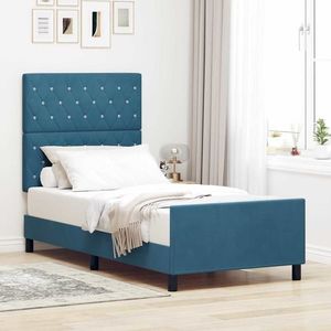vidaXL Cadru de pat cu headboard Albastru închis 100 x 200 cm Catifea imagine