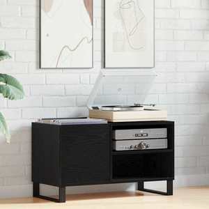 vidaXL Dulap pentru discuri de vinil Stejar Negru 85 x 38 x 48 cm imagine