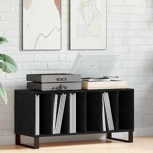 vidaXL Dulap pentru discuri de vinil Stejar Negru 100 x 38 x 48 cm imagine