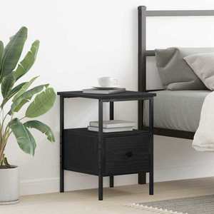 vidaXL Noptieră Stejar negru 34 x 36 x 50 cm Lemn compus și metal imagine