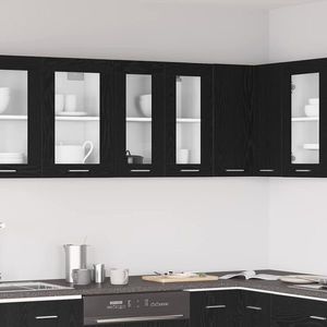 vidaXL Dulap Suspendat cu Uși din Sticlă cu raft Riga Stejar negru imagine