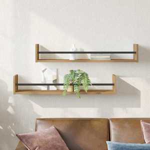 vidaXL Raft de perete cu raft 2 pcs stejar artizanal 80 x 16 x 14 cm imagine