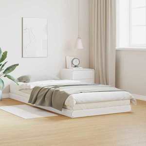 vidaXL Cadru de pat de podea Alb 213.5 x 104 x 9 cm Lemn de pin masiv imagine