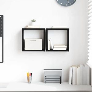 vidaXL Raft de perete cu raft Pe perete Stejar Negru Lemn compozit imagine