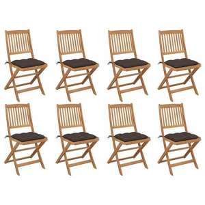 vidaXL Scaune pliabile de exterior cu perne, 8 buc., lemn masiv acacia imagine
