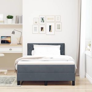 vidaXL Pat cu arcuri cu headboard Gri închis 120 x 190 cm Catifea imagine