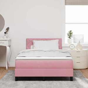 vidaXL Pat cu arcuri cu headboard Roz 120 x 190 cm Catifea imagine