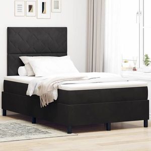vidaXL Pat cu arcuri cu saltea cu headboard Negru 120 x 190 cm Catifea imagine