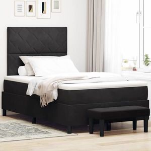 vidaXL Pat cu arcuri cu saltea cu headboard Negru 120 x 190 cm Catifea imagine