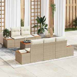vidaXL Set de canapele pentru grădină cu pernă 6 pcs Bej Rattan poli imagine