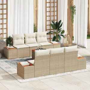 vidaXL Set de canapele pentru grădină cu pernă 7 pcs Bej Rattan poli imagine