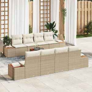 vidaXL Set de canapele pentru grădină cu pernă 9 pcs Bej Rattan poli imagine