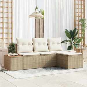 vidaXL Set de canapele pentru grădină 4 pcs Bej și crem Poli Rattan imagine