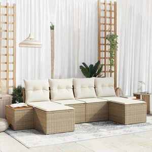 vidaXL Set de canapele pentru grădină 6 pcs Bej și crem Poli Rattan imagine