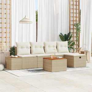 vidaXL Set de canapele pentru grădină cu pernă 6 pcs Bej Rattan poli imagine