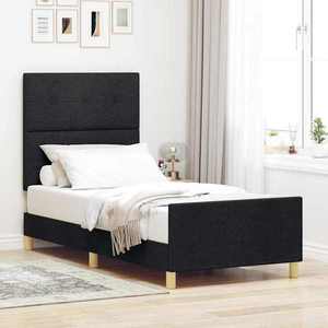 vidaXL Cadru de pat cu headboard Negru 100 x 200 cm țesătură imagine