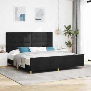 vidaXL Cadru de pat cu headboard Negru 200 x 200 cm țesătură imagine