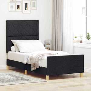vidaXL Cadru de pat cu headboard Negru 100 x 200 cm țesătură imagine