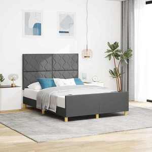 vidaXL Cadru de pat cu headboard Gri închis 140 x 190 cm țesătură imagine