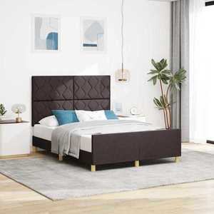 vidaXL Cadru de pat cu headboard Maro închis 140 x 200 cm țesătură imagine
