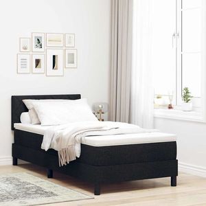 vidaXL Pat boxspring cu saltea cu saltea Negru 100 x 200 cm țesătură imagine