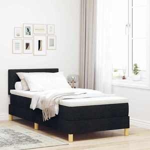 vidaXL Pat boxspring cu saltea cu saltea Negru 90 x 190 cm țesătură imagine