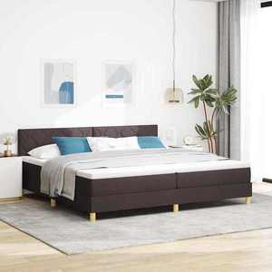 vidaXL Pat boxspring cu saltea Maro închis 200 x 200 cm țesătură imagine