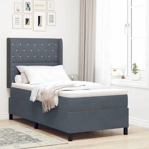 vidaXL Pat cu arcuri cu headboard Gri închis 100 x 200 cm Catifea imagine