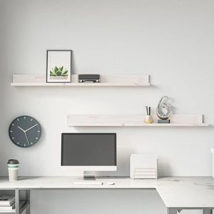vidaXL Rafturi de perete, 2 buc., alb, 110x11x9 cm, lemn masiv de pin imagine