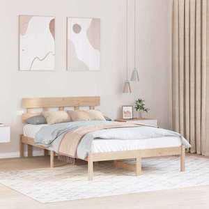 vidaXL Cadru de pat cu headboard Maro 120 x 190 cm Lemn masiv de pin imagine