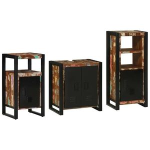 vidaXL Set de mobilier pentru baie 3 pcs Maro Lemn recuperat masiv imagine