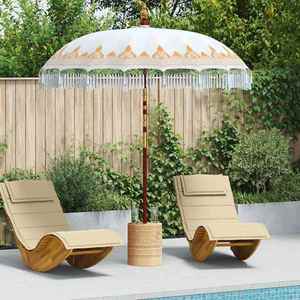 vidaXL Parasol Balinez Crem (210-220) x 260 cm Bumbac și lemn masiv imagine