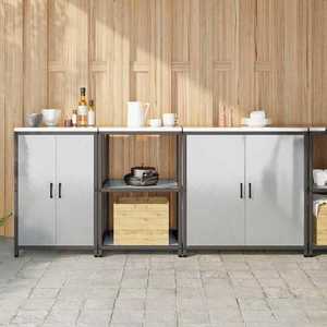 vidaXL Set de depozitare pentru bucătărie cu raft 3 pcs Argintiu Oțel imagine