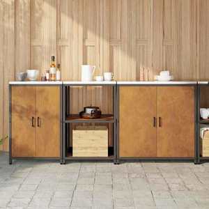 vidaXL Set de depozitare pentru bucătărie cu raft 3 pcs Ruginit Oțel imagine