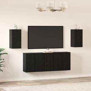 vidaXL Set comodă TV Pe perete 7 pcs Stejar Negru 30, 5 x 30 x 60 cm imagine