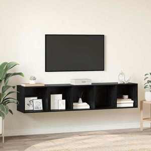 vidaXL Set dulap TV Pe perete 2 pcs Stejar Negru Lemn compozit imagine