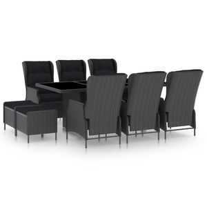 vidaXL Set mobilier exterior cu perne, 9 piese, gri închis, poliratan imagine