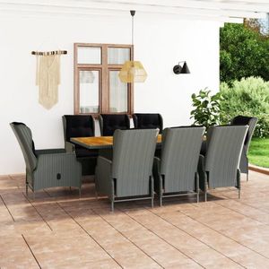 vidaXL Set mobilier de exterior cu perne 9 piese gri deschis poliratan imagine