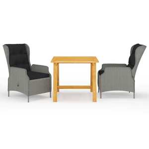 vidaXL Set mobilier grădină cu pernă, 3 piese, gri, lemn masiv de acacia imagine