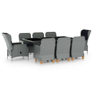 vidaXL Set mobilier de exterior cu perne, 9 piese, gri deschis, poliratan imagine