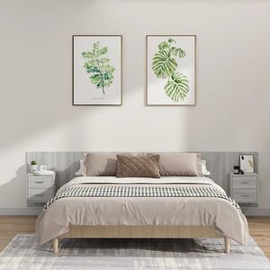 vidaXL Tăblie de pat cu dulapuri, gri sonoma, lemn prelucrat imagine