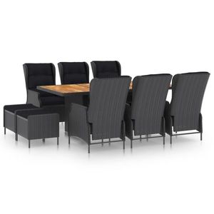 vidaXL Set mobilier exterior cu perne, 9 piese, gri închis, poliratan imagine