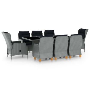 vidaXL Set mobilier de exterior cu perne, 9 piese, gri deschis, poliratan imagine