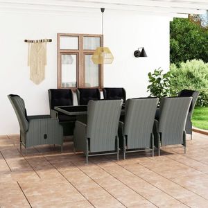 vidaXL Set mobilier de exterior cu perne 9 piese gri deschis poliratan imagine