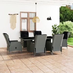 vidaXL Set mobilier exterior cu perne, 7 piese, gri deschis, poliratan imagine