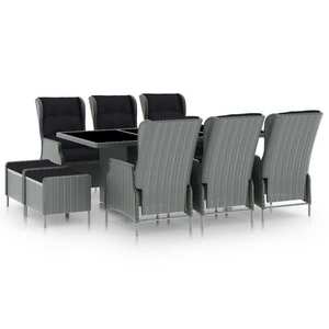 vidaXL Set mobilier exterior cu perne, 9 piese, gri deschis, poliratan imagine