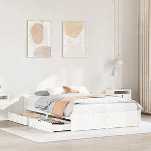 vidaXL Cadru de pat fără saltea, alb, 135x190 cm, lemn masiv de pin imagine