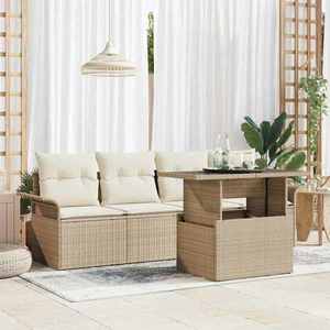 vidaXL Set de canapele pentru grădină cu pernă 5 pcs Bej Poli Rattan imagine